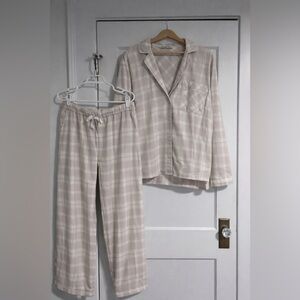 Abercrombie & Fitch Plaid Pajama Set - Cream and Gray